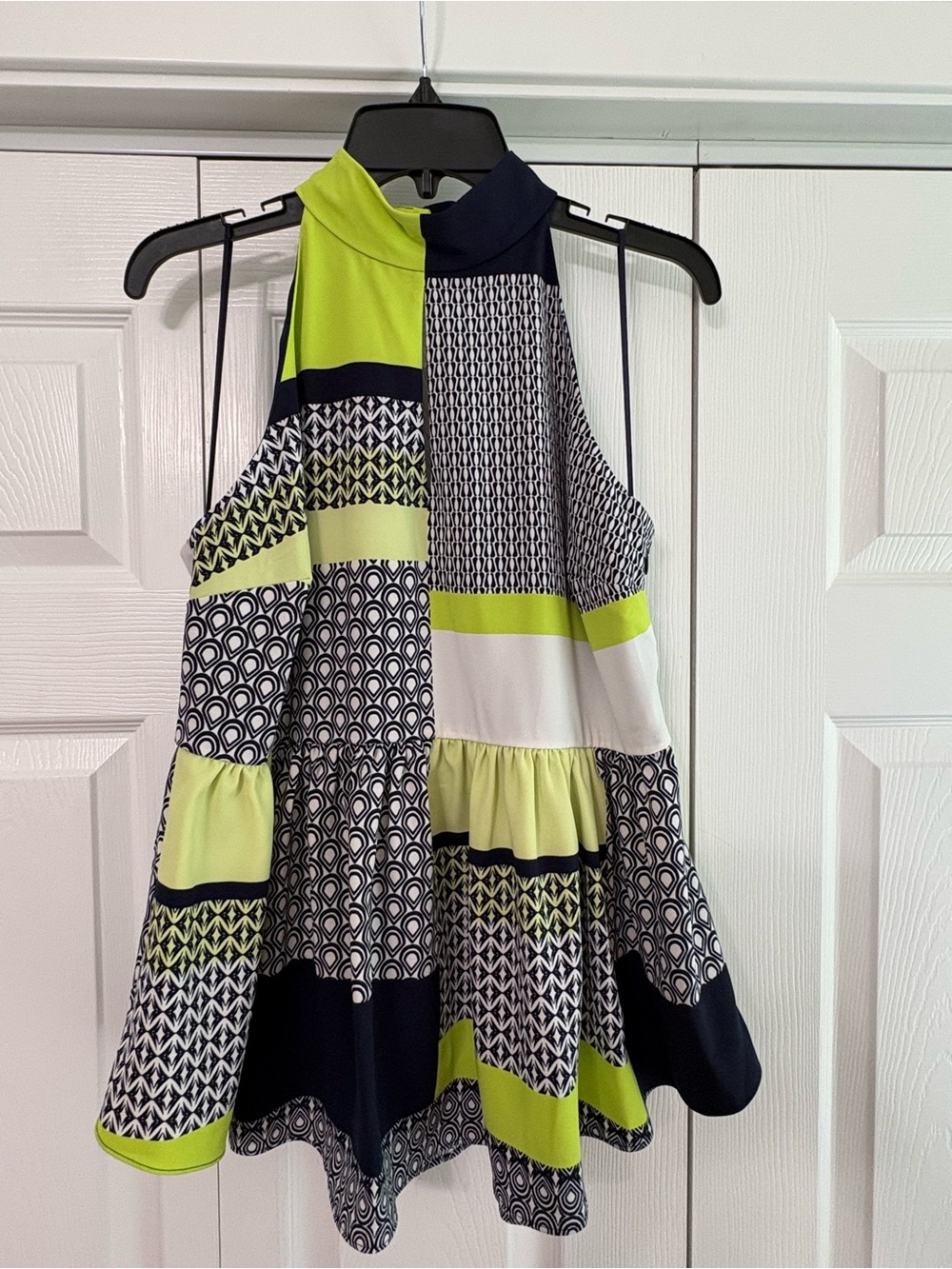 Kaari Blue Women's High Neck Top. Size L. Lime And Blue. NWT